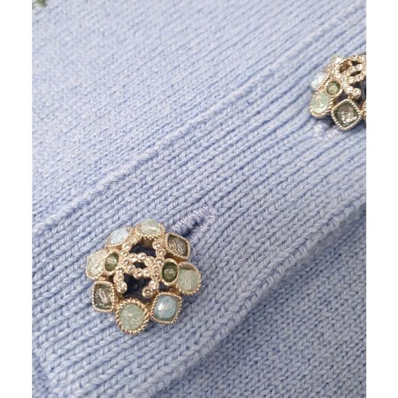 CHANEL Light Blue Floral Cashmere Knit Polo Top Sz. 38 - Picture 5 of 7